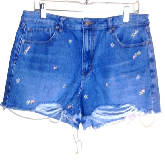 American Eagle Outfitters Denim Jean Cut-Off Shorts Embroidered Blue 14 - Picture 1 of 7